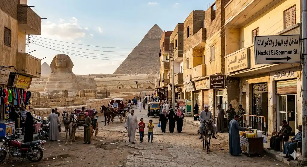 nazlet el-semman area near the sphinx entrance for pyramid access Best Place to Stay in Egypt for Pyramids