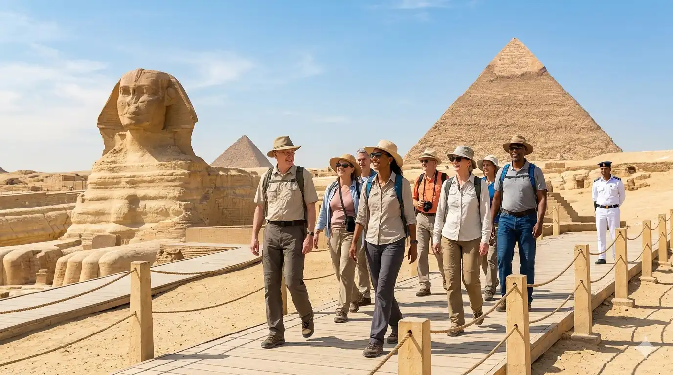  Tourists walking safely near the Great Sphinx of Giza