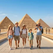 Tourists safely visiting the Pyramids of Giza in Egypt with blue sky background Is It Safe to Visit the Pyramids in Egypt