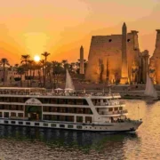 Nile River cruise ship sailing past ancient temples during the best season in Egypt best time to visit egypt nile cruise